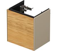 Duravit Tulip blanco, mueble de lavabo colgado en la pared, anchura 384 x fondo 298mm, con 1x tope de puerta a la izquierda, con tecnología tip-on, WT4240LH560, Color: Cuerpo: seda mate, frente: roble