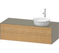 Duravit Tulip blanco, mueble de pared, anchura 1300 x fondo 550mm, con 1x extraíble, con tecnología tip-on, WT4977RH5H2, Color: Cuerpo: gris piedra alto brillo, frontal: roble natural macizo