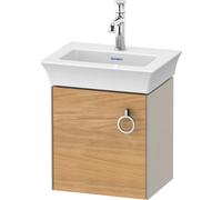 Duravit Tulip blanco, mueble de tocador colgado en la pared, anchura 384 x fondo 298mm, con 1x tope de puerta a la izquierda, con tirador, WT4250LH560, Color: Cuerpo: seda mate, frente: roble natural 