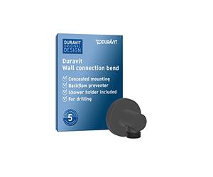 Duravit Universal Codo de conexión a la pared, Codo de conexión a la ducha con tapa redonda, Conexión de manguera, negro mate