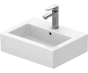 Duravit Vero 45cm lavamanos, con rebosadero, con banco para el grifo, con agujero para el grifo, 0704450000, Color: Blanco