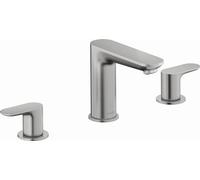 Duravit Wave Mezclador de lavabo de 3 agujeros, 129 mm de proyección, con desagüe automático, WA1060005070, Color: acero inoxidable pulido