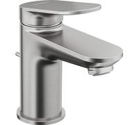 Duravit Wave - Grifo para lavabo (tamaño S (altura de caño 77 mm), grifo de baño con desagüe de tirador, grifo de lavabo (acero inoxidable cepillado)