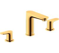 Duravit Wave Mezclador de lavabo de 3 agujeros, 129 mm de proyección, con juego de desagüe, WA1060005034, Color: Oro pulido