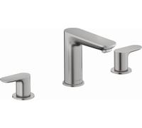 Duravit Wave Mezclador de lavabo de 3 agujeros, 129 mm de proyección, con juego de desagüe, WA1060005070, Color: acero inoxidable pulido