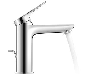 Duravit Wave Mezclador monomando de lavabo M Minusflow, con juego de desagüe, 122mm de proyección, cromo alto brillo, WA1022001010