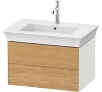 Duravit White Tulip, mueble de baño colgado en la pared, ancho 684 x fondo 458mm, con 2 cajones, con tecnología tip-on, WT43410H536, Color: Cuerpo: blanco satinado, frente: roble natural macizo