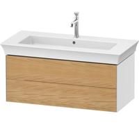 Duravit White Tulip, mueble de baño colgado en la pared, ancho 984 x fondo 458mm, con 2 cajones, con tecnología tip-on, WT43420H585, Color: Cuerpo: blanco alto brillo, frontal: roble natural macizo