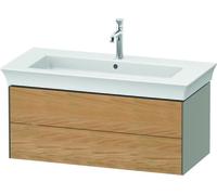Duravit White Tulip, mueble de baño colgado en la pared, ancho 984 x fondo 458mm, con 2 cajones, con tecnología tip-on, WT43420H592, Color: Cuerpo: gris piedra seda mate, frontal: roble natural macizo