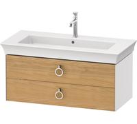 Duravit White Tulip, mueble de baño colgado en la pared, ancho 984 x fondo 458mm, con 2 cajones, con tirador, WT43520H585, Color: Cuerpo: blanco alto brillo, frontal: roble natural macizo