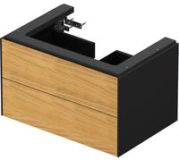 Duravit White Tulip, mueble de baño colgado en la pared, anchura 684 x fondo 458mm, con 2 cajones, con tecnología tip-on, WT43410H5H1, Color: Cuerpo: grafito alto brillo, frente: roble natural macizo