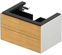 Duravit White Tulip, mueble de baño colgado en la pared, anchura 684 x fondo 458mm, con 2 cajones, con tecnología tip-on, WT43410H536, Color: Cuerpo: blanco satinado, frente: roble natural macizo