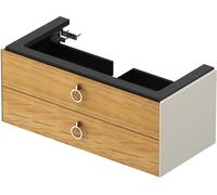 Duravit White Tulip, mueble de baño colgado en la pared, anchura 984 x fondo 458mm, con 2 cajones, con tirador, WT43520H539, Color: Cuerpo: blanco nórdico satinado, frente: roble natural macizo