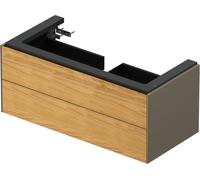 Duravit White Tulip, mueble de baño colgado en la pared, anchura 984 x fondo 458mm, con 2 cajones, con tecnología tip-on, WT43420H592, Color: Cuerpo: gris piedra seda mate, frontal: roble natural maci