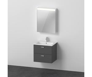 Duravit Xbase, juego de muebles de pared, con armario con espejo LED, lavabo y mueble de baño, anchura 600 mm, XB0075L4949, Color: Grafito Mate Decoración