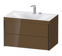 Duravit XViu 4615 Lavamanos en c, con 2 agujeros para grifos, con base colgante, 2 cajones, 800x480, XV4615EB261, Color: negro mate/marrón oliva hgl.