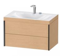 Duravit XViu 4615 Lavamanos en c, con 2 agujeros para grifos, con base colgante, 2 cajones, 800x480, XV4615EB211, Color: negro cachemir mate/eiche