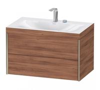 Duravit XViu 4615 Lavamanos en c, con 2 agujeros para grifos, con base colgante, 2 cajones, 800x480, XV4615EB179, Color: champán mate/nogal natural