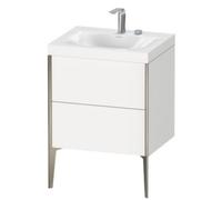 Duravit XViu 4709 lavabo para muebles en c, con 2 agujeros para grifos, con bastidor de pie, 2 extensiones, 600x480, XV4709EB222, Color: negro mate/blanco alto brillo.
