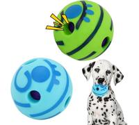 Durdiiy 2 bolas de risita - Juguetes interactivos para perros, bolas chirriantes para perros, alivia la ansiedad, tren (3.4 pulgadas, verde + azul)