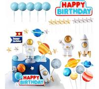 Durdiiy 24 figuras de astronauta para tartas espaciales, decoración de fiesta temática exterior, planeta estrella para niños, suministros de baby shower