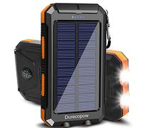 Durecopow Cargador solar, portátil de 20.000 mAh, resistente al agua, batería de respaldo externa, doble salida de 5 V, 2 luces LED con brújula (naranja)