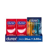 Durex duplo preservativos sensitivo contacto total 12 x 2 unidades + Durex Lovers Connect Calor y Frescor - Lubricante para Ella y para Él 2 x 60 ml