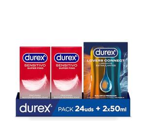 Durex duplo preservativos sensitivo contacto total 12 x 2 unidades + Durex Lovers Connect Calor y Frescor - Lubricante para Ella y para Él 2 x 50 ml