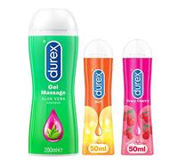 Durex Geles Lubricantes - Gel de masaje de aloe vera y 2 geles de placer para ella y para él (masaje de aloe vera y Cherry & Hot)