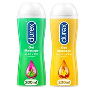 Durex - Juego de 2 geles de masaje lubricantes con suavidad a base de agua - 2 en 1 - con extractos de aloe vera y ylang ylang ylang - Lote de 2 x 200 ml
