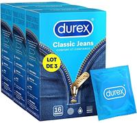 Durex - Lote de 48 preservativos Classic Jeans - Comodidad y Extra Lubricado - 3 x 16 preservativos
