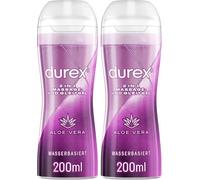Durex Lubricante 2 en 1 para masaje de aloe vera, lubricante a base de agua con extractos de aloe para masajes sensuales del amor, 2 x 200 ml en dispensador