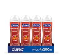 Durex Lubricante Play Massage 2 en 1 Gel de Masaje Corporal Erótico y Estimulante con Guaraná 200 ml [Pack 4 Unidades]
