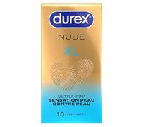 Durex Nude XL - 10 preservativos para hombre ultra finos y extra anchos - Ancho nominal 60 mm
