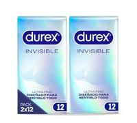 Durex Preservativos Invisibles Extra Sensitivos - 2x12 Condones Duplo Pack, color Plateado, 24 unidades