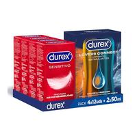 Durex Pack Ahorro Preservativos Sensitivo Suave, Fino para Mayor Sensibilidad, 48 Condones + Durex Lovers Connect Calor y Frescor - Lubricante para Ella y para Él 2 x 50 ml