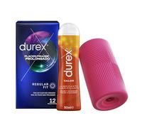 Durex Pack Masturbador SLIDE & RIDE, Lubricante Durex Efecto Calor 50 ml & Preservativos Placer Prolongado 12 condones