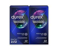 Durex Pack Preservativos Placer Prolongado, con Lubricante Performa de Silicona, Forma Easy-On, 2x12 condones