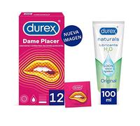 Durex Preservativos Dame Placer con Puntos y Estrías, 12 condones + Lubricante Naturals H2O de Base Agua, 100ml