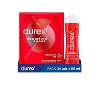 Durex Preservativos Finos Sensitivo Suave 24 condones + Durex Lubricante Fresa 50 ml