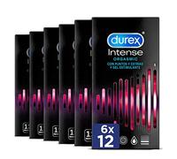 Durex Preservativos Intense, con Puntos y Estrías, con Gel Desirex, Sensación Calor, Frescor u Hormigueo, 72 condones (6x12 condones)