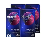 Durex Preservativos Intense, con Puntos y Estrías, con Gel Desirex, Sensación Calor, Frescor u Hormigueo, 12 condones [Pack 4 unidades]