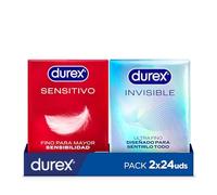 Durex Preservativos Invisible Ultra Finso Extra Sensitivos, 24 condones + Durex Preservativos Real Feel, Sin Látex - 24 condones