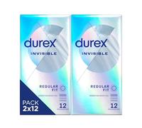 Durex Preservativos Invisibles Extra Sensitivos - 2x12 Condones Duplo Pack, color Plateado, 24 unidades