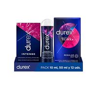 Durex Preservativos Mutual Climax + Lubricante Durex Perfect Connection, Base Silicona, + Intense Gel, 12 Condones + 50ml + 10ml