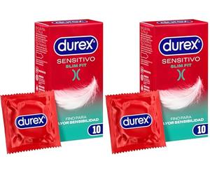 Durex Preservativos Sensitivo Slim Fit, Fino para Mayor Sensibilidad, 10 condones Talla Pequeña, Caucho (Paquete de 2)