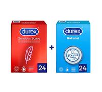 Durex Preservativos Ultrafinos Sensitivo Suave - 24 condones + Durex Preservativos Originales Natural Plus - 24 condones
