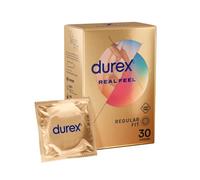 Durex Preservativos de sensación real, ajuste regular, 30s, sin látex, lubricante de silicona extra, forma fácil de poner