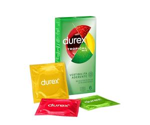 Durex Tropical Condones con sabor a frutas (plátano, manzana, fresa y naranja), 6 perfiles