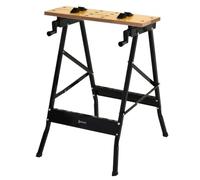 DURHAND Banco de Trabajo Plegable,4 en 1,62,5x60,5x78,5 cm,Natural/Negro | Mesa de Trabajo, 4 Abrazaderas Ajustables, 2 Manivelas, 2 Paneles de MDF, para Garaje y Taller, Carga 100 kg
